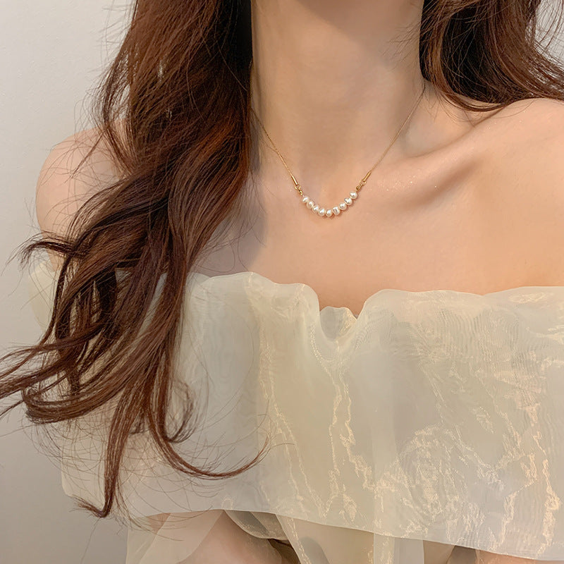 Elegant Freshwater Pearl Necklace – Minimalist Gold Chain Jewelry for Women - Aurora Adorn