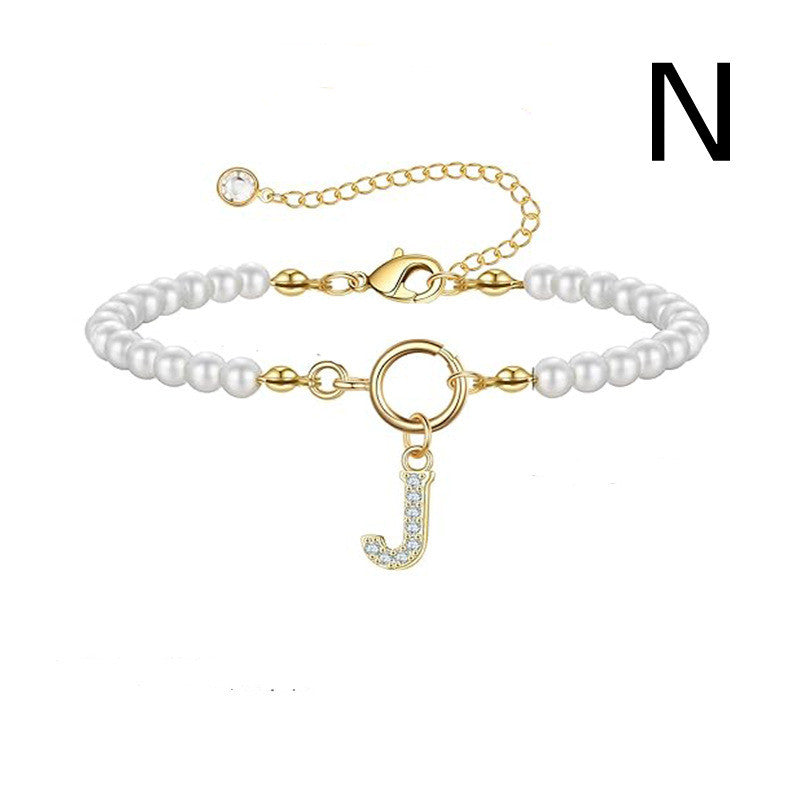 Personalized Pearl Beaded Bracelet with A–Z Letter Charm - Aurora Adorn