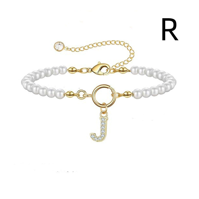 Personalized Pearl Beaded Bracelet with A–Z Letter Charm - Aurora Adorn