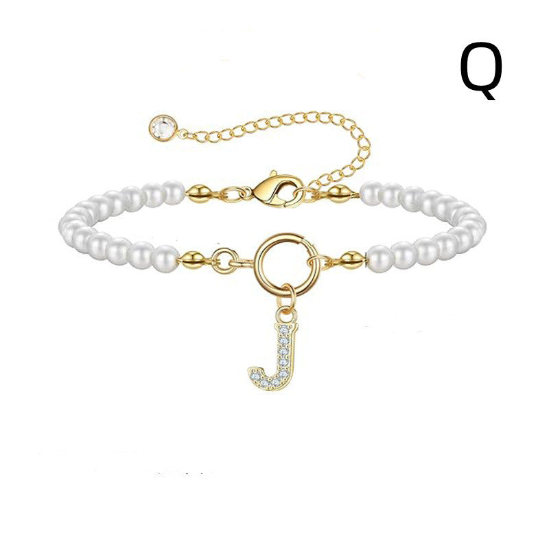 Personalized Pearl Beaded Bracelet with A–Z Letter Charm - Aurora Adorn