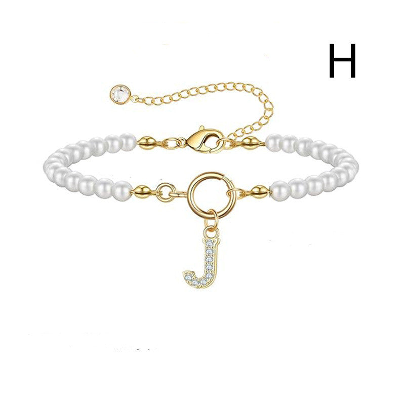 Personalized Pearl Beaded Bracelet with A–Z Letter Charm - Aurora Adorn
