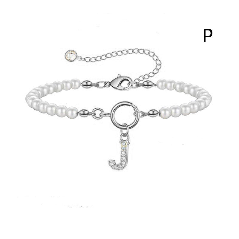 Personalized Pearl Beaded Bracelet with A–Z Letter Charm - Aurora Adorn