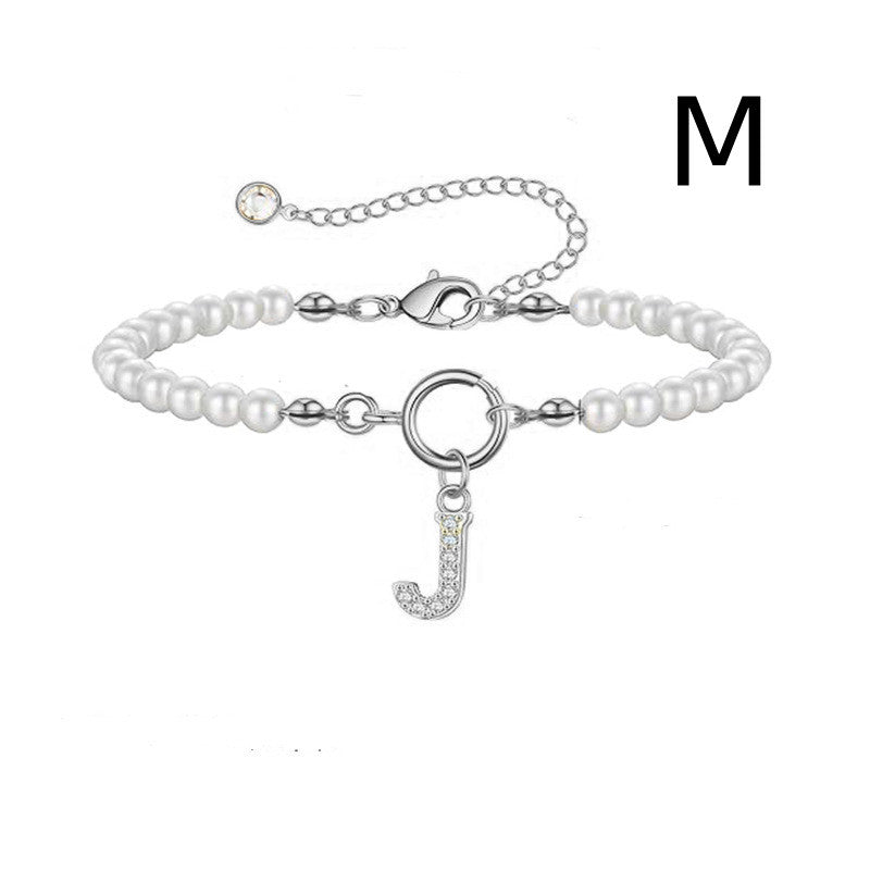 Personalized Pearl Beaded Bracelet with A–Z Letter Charm - Aurora Adorn
