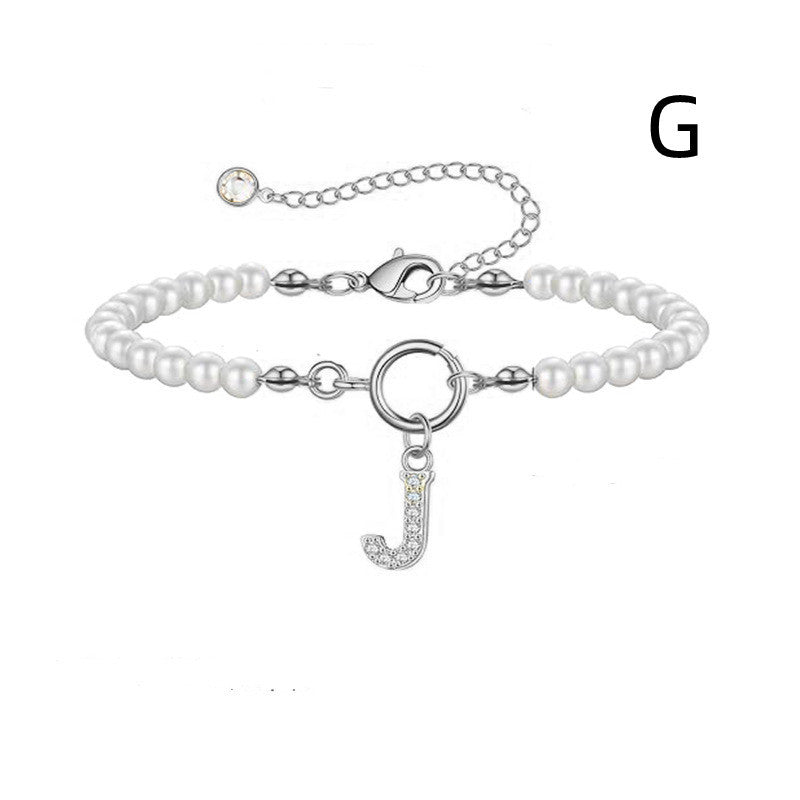 Personalized Pearl Beaded Bracelet with A–Z Letter Charm - Aurora Adorn