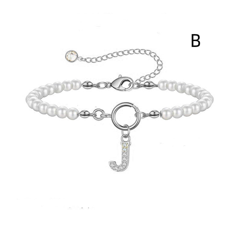 Personalized Pearl Beaded Bracelet with A–Z Letter Charm - Aurora Adorn