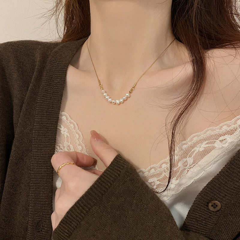 Elegant Freshwater Pearl Necklace – Minimalist Gold Chain Jewelry for Women - Aurora Adorn