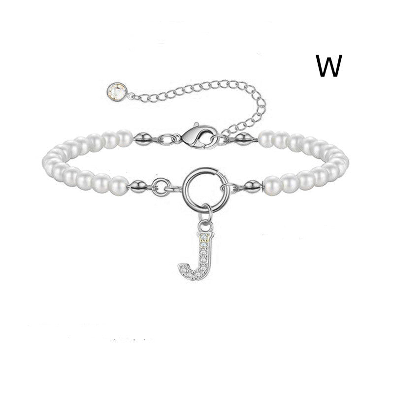 Personalized Pearl Beaded Bracelet with A–Z Letter Charm - Aurora Adorn