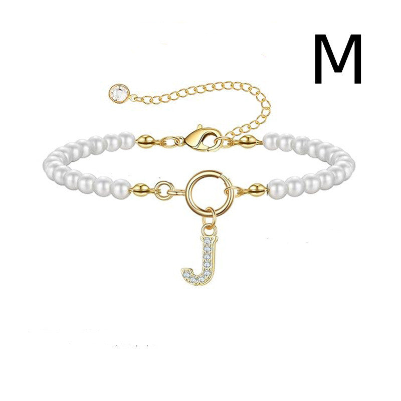 Personalized Pearl Beaded Bracelet with A–Z Letter Charm - Aurora Adorn