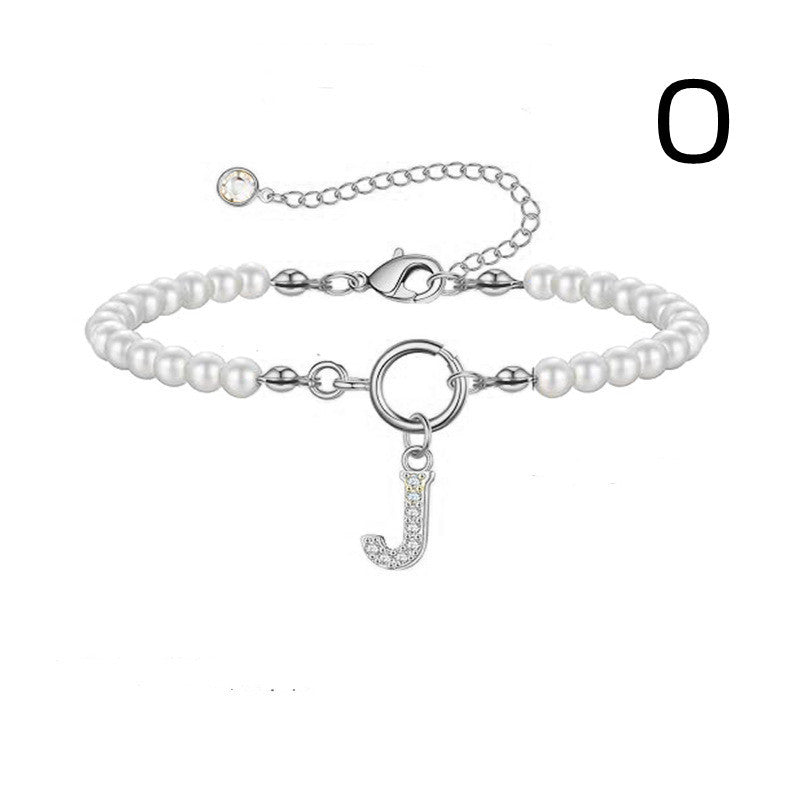 Personalized Pearl Beaded Bracelet with A–Z Letter Charm - Aurora Adorn
