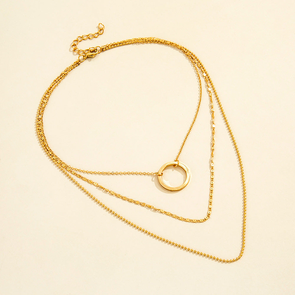 Elegant Gold Layered Necklace with Circle Pendant – Minimalist Fashion Jewelry - Aurora Adorn