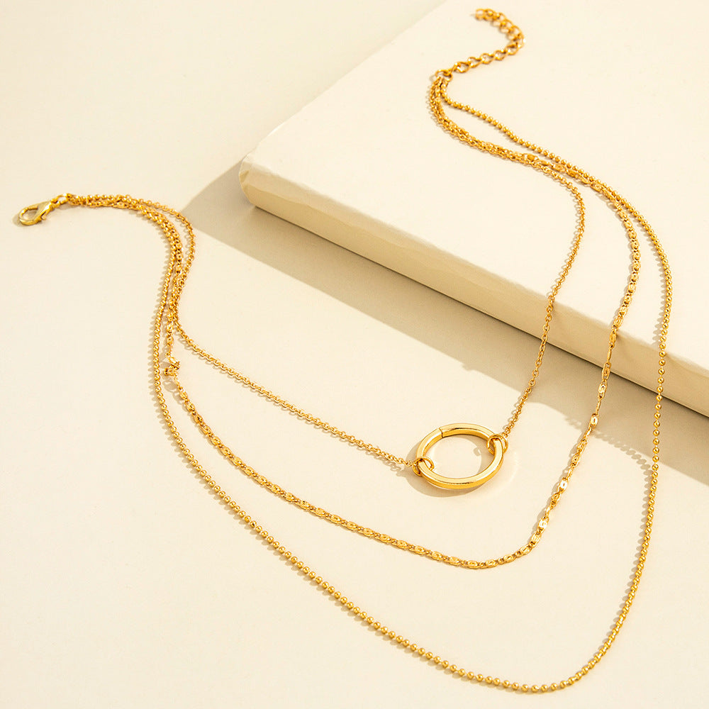 Elegant Gold Layered Necklace with Circle Pendant – Minimalist Fashion Jewelry - Aurora Adorn