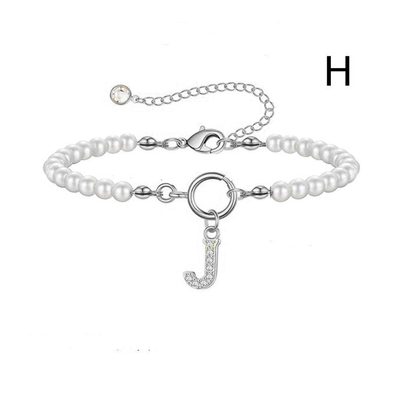 Personalized Pearl Beaded Bracelet with A–Z Letter Charm - Aurora Adorn