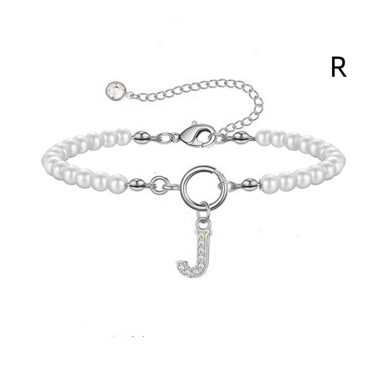 Personalized Pearl Beaded Bracelet with A–Z Letter Charm - Aurora Adorn