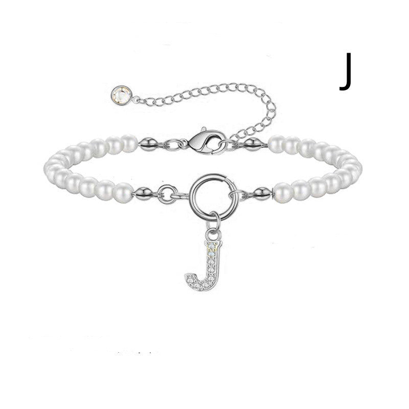 Personalized Pearl Beaded Bracelet with A–Z Letter Charm - Aurora Adorn