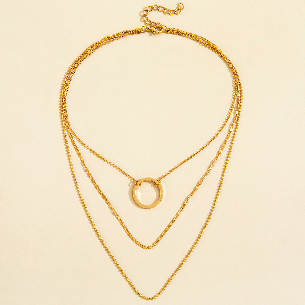 Elegant Gold Layered Necklace with Circle Pendant – Minimalist Fashion Jewelry - Aurora Adorn