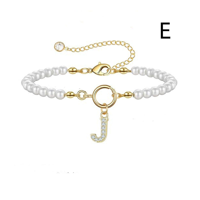 Personalized Pearl Beaded Bracelet with A–Z Letter Charm - Aurora Adorn
