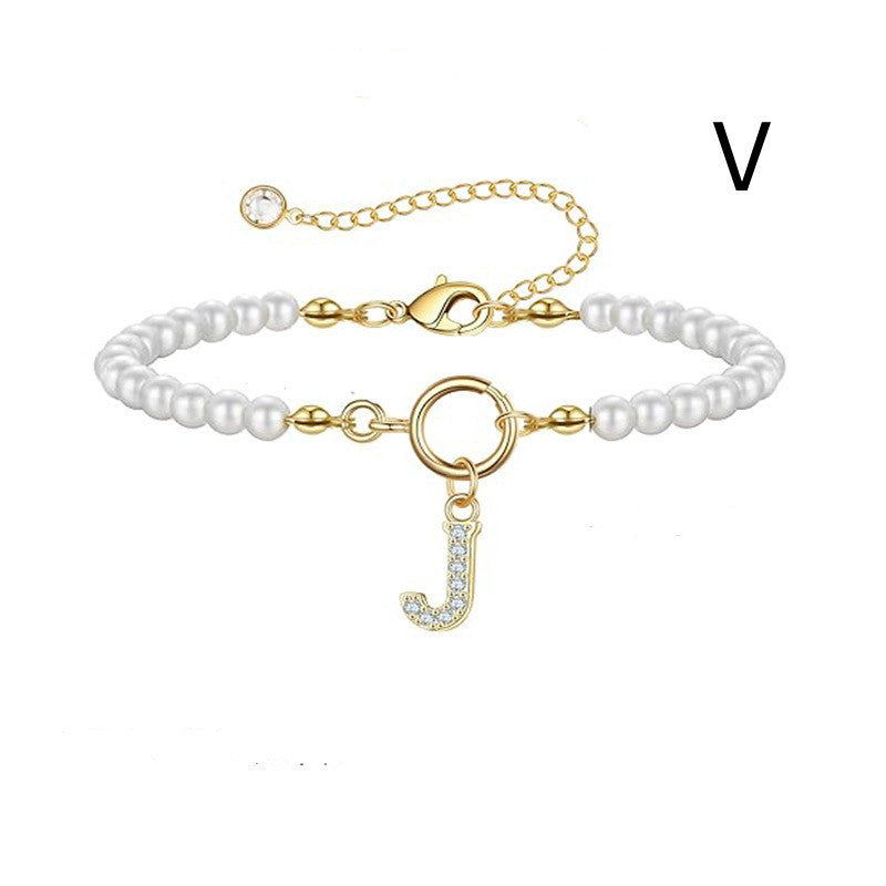 Personalized Pearl Beaded Bracelet with A–Z Letter Charm - Aurora Adorn