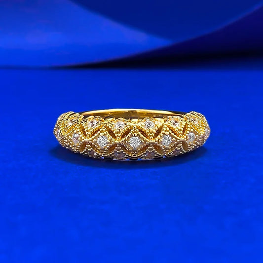 Luxury  Silver Ring – Gold Plated with Sparkling Stones - Aurora Adorn