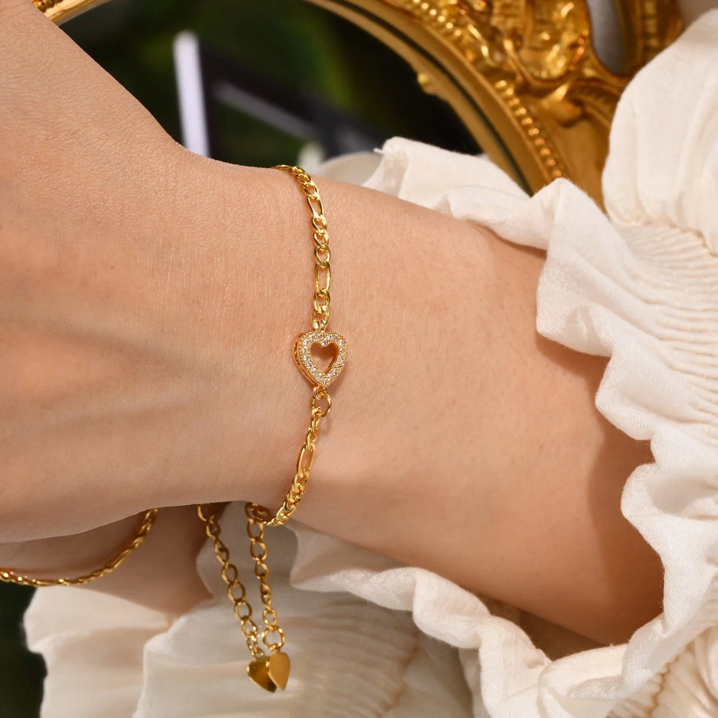 Heart Charm Bracelet – Silver Gold Plated Women’s Chain Jewelry