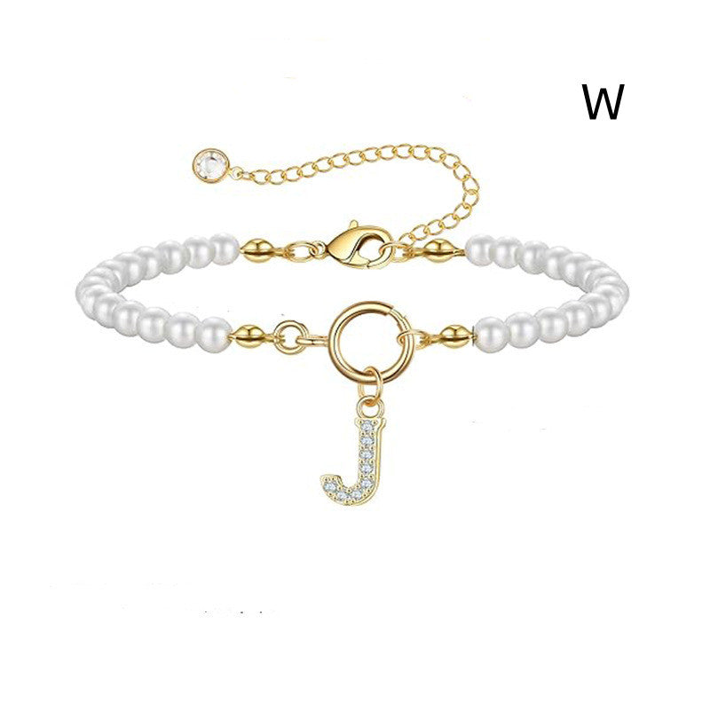 Personalized Pearl Beaded Bracelet with A–Z Letter Charm - Aurora Adorn