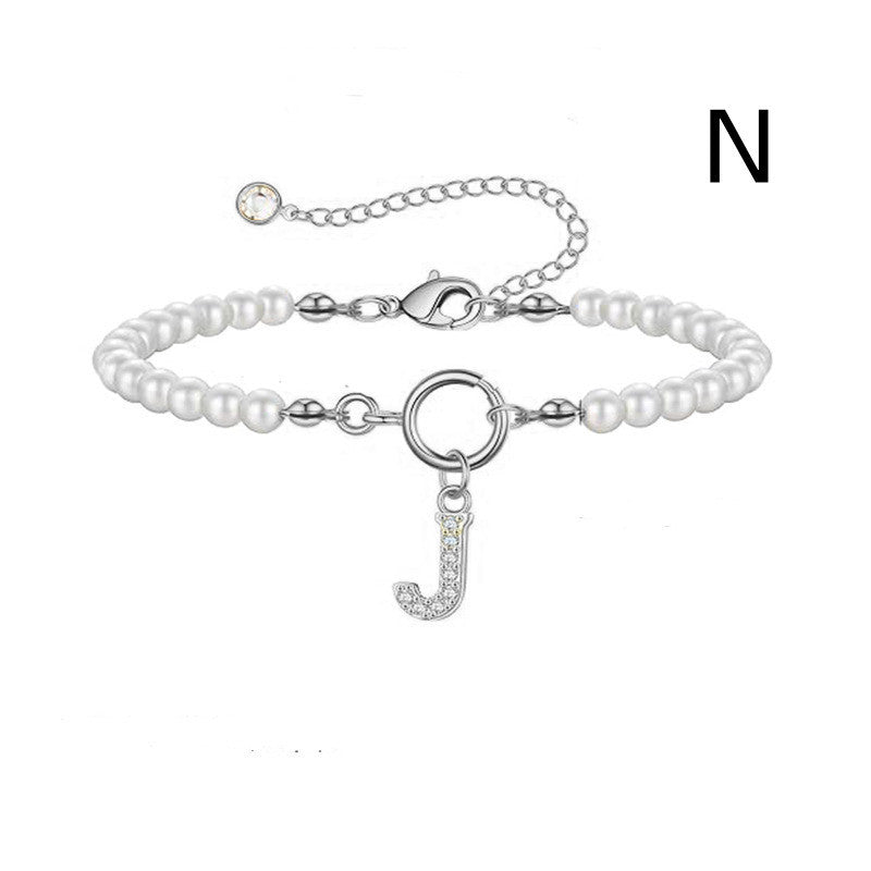 Personalized Pearl Beaded Bracelet with A–Z Letter Charm - Aurora Adorn