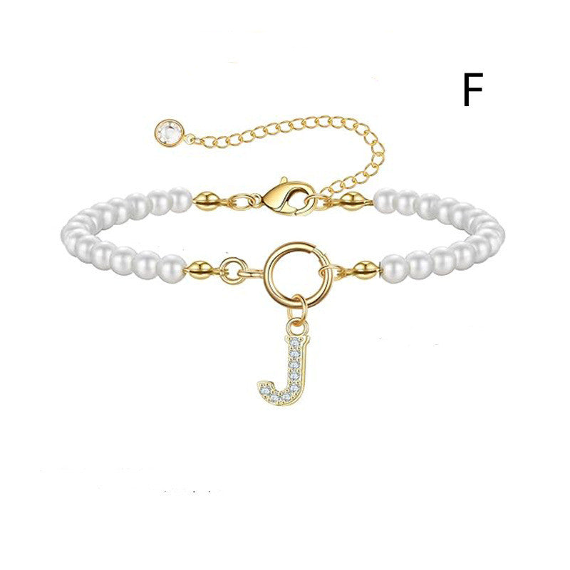 Personalized Pearl Beaded Bracelet with A–Z Letter Charm - Aurora Adorn