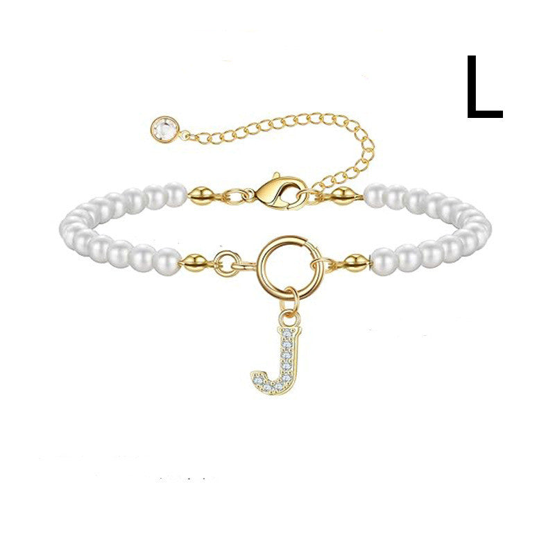 Personalized Pearl Beaded Bracelet with A–Z Letter Charm - Aurora Adorn
