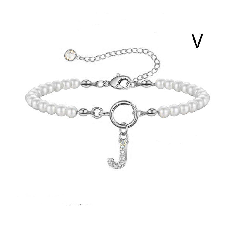 Personalized Pearl Beaded Bracelet with A–Z Letter Charm - Aurora Adorn