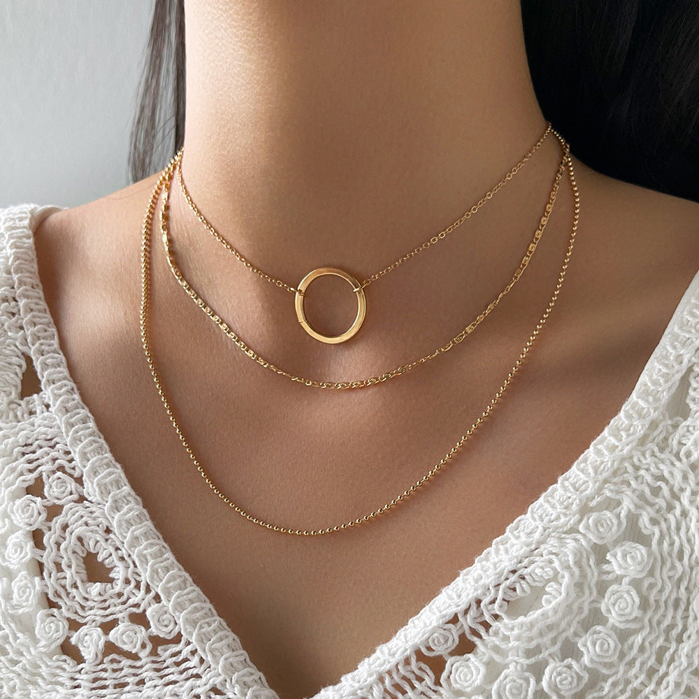 Elegant Gold Layered Necklace with Circle Pendant – Minimalist Fashion Jewelry - Aurora Adorn