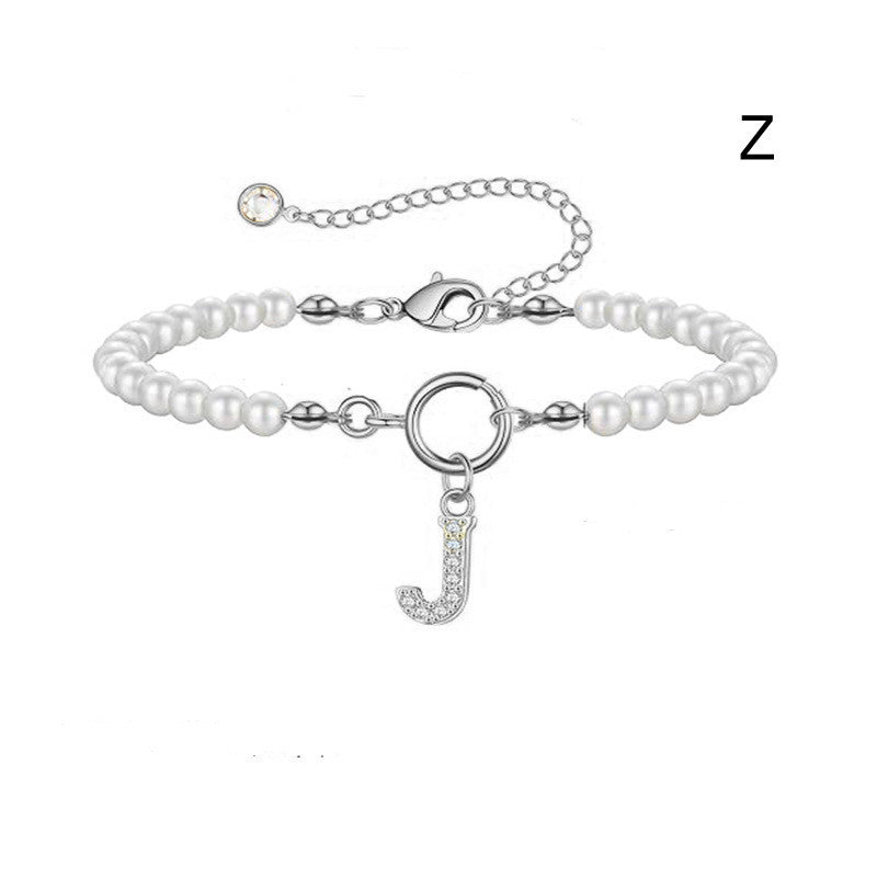Personalized Pearl Beaded Bracelet with A–Z Letter Charm - Aurora Adorn