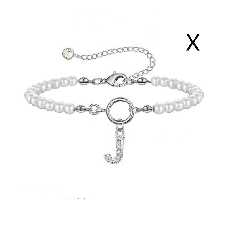 Personalized Pearl Beaded Bracelet with A–Z Letter Charm - Aurora Adorn