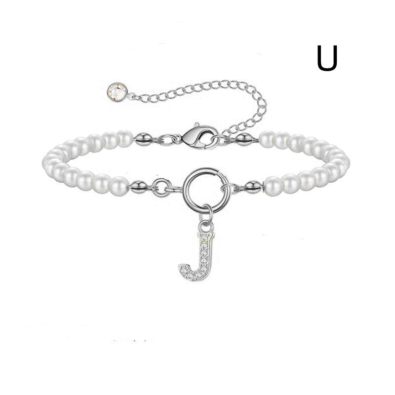 Personalized Pearl Beaded Bracelet with A–Z Letter Charm - Aurora Adorn