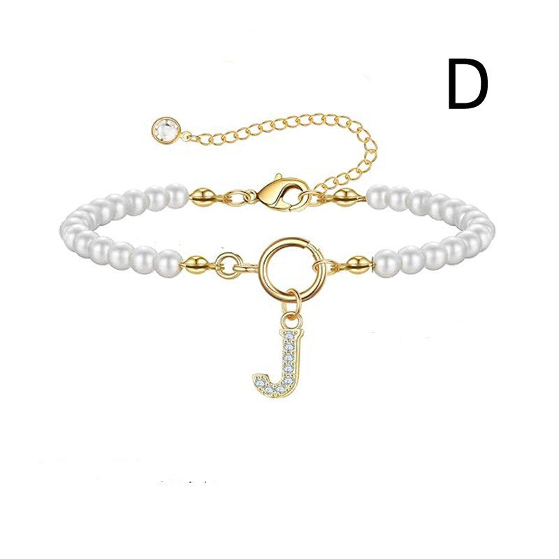 Personalized Pearl Beaded Bracelet with A–Z Letter Charm - Aurora Adorn