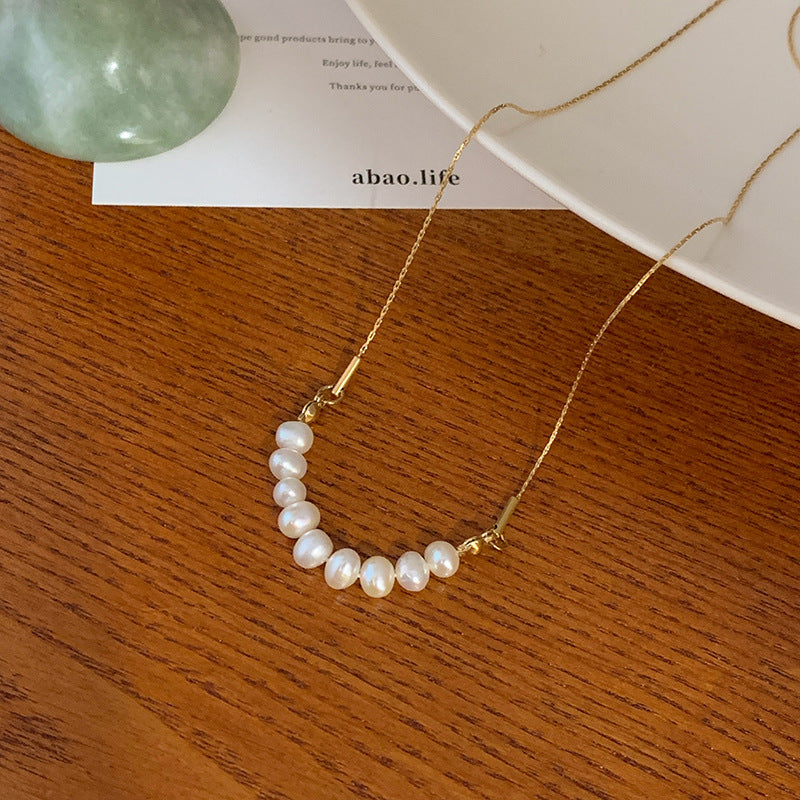 Elegant Freshwater Pearl Necklace – Minimalist Gold Chain Jewelry for Women - Aurora Adorn