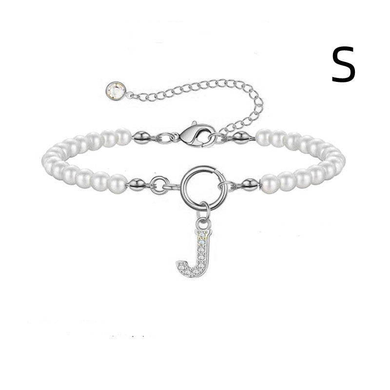 Personalized Pearl Beaded Bracelet with A–Z Letter Charm - Aurora Adorn