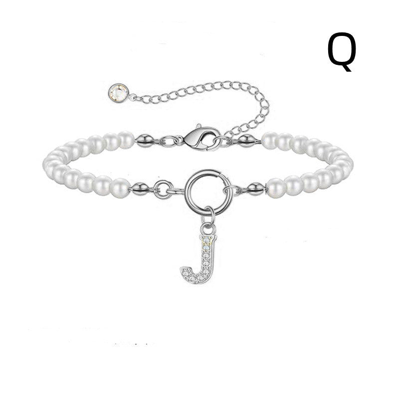 Personalized Pearl Beaded Bracelet with A–Z Letter Charm - Aurora Adorn