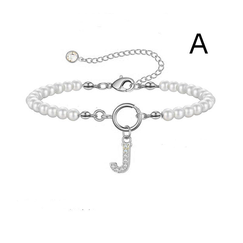 Personalized Pearl Beaded Bracelet with A–Z Letter Charm - Aurora Adorn