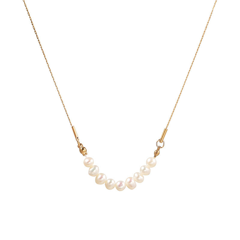 Elegant Freshwater Pearl Necklace – Minimalist Gold Chain Jewelry for Women - Aurora Adorn