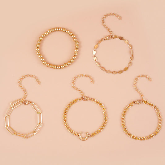 Gold Alloy Chain Bracelet Set – 5-Piece - Aurora Adorn