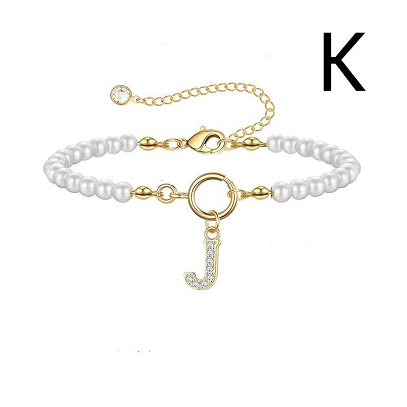 Personalized Pearl Beaded Bracelet with A–Z Letter Charm - Aurora Adorn
