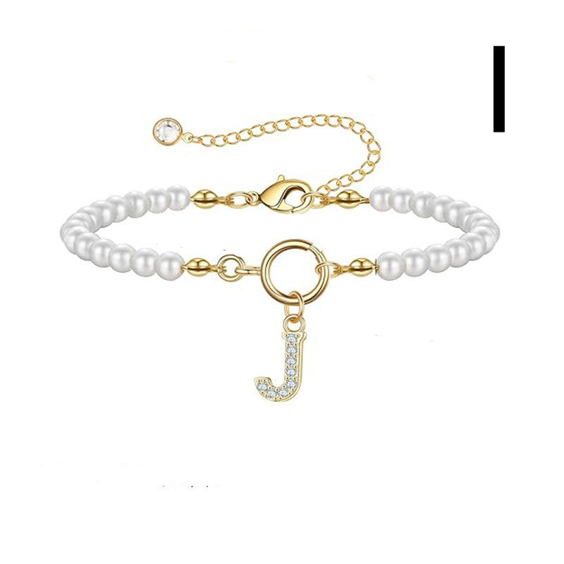 Personalized Pearl Beaded Bracelet with A–Z Letter Charm - Aurora Adorn