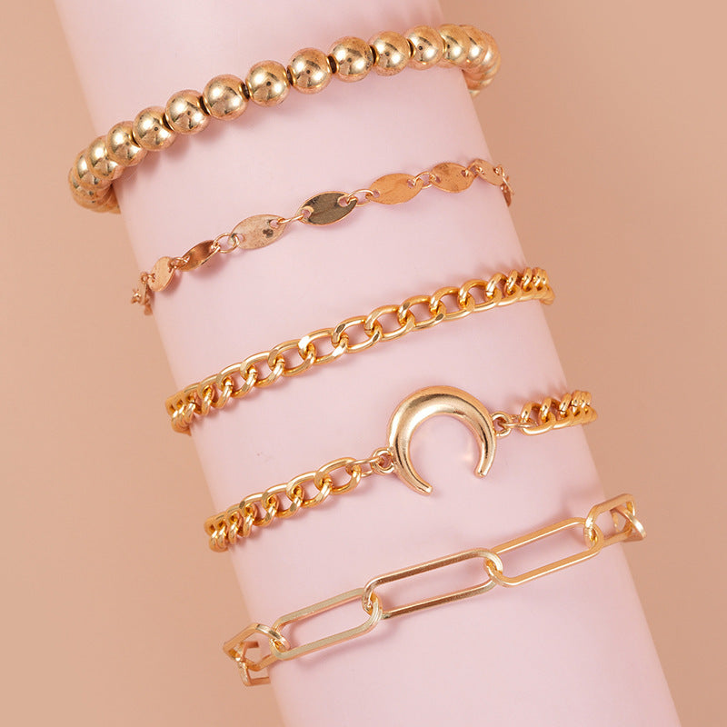 Gold Alloy Chain Bracelet Set – 5-Piece - Aurora Adorn