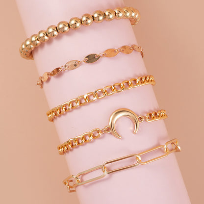 Gold Alloy Chain Bracelet Set – 5-Piece - Aurora Adorn