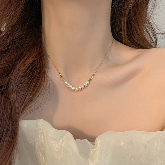 Elegant Freshwater Pearl Necklace – Minimalist Gold Chain Jewelry for Women - Aurora Adorn