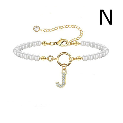 Personalized Pearl Beaded Bracelet with A–Z Letter Charm - Aurora Adorn