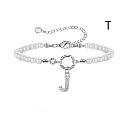 Personalized Pearl Beaded Bracelet with A–Z Letter Charm - Aurora Adorn