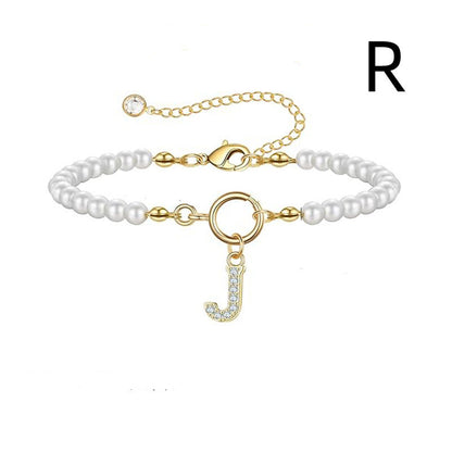 Personalized Pearl Beaded Bracelet with A–Z Letter Charm - Aurora Adorn