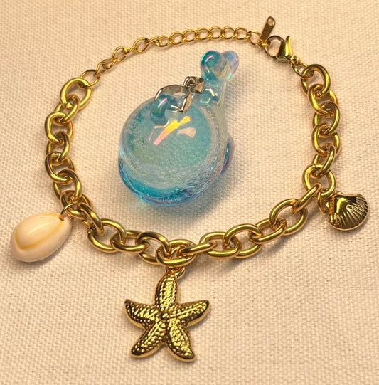 Gold Starfish Charm Bracelet with Seashell & Pearl - Aurora Adorn