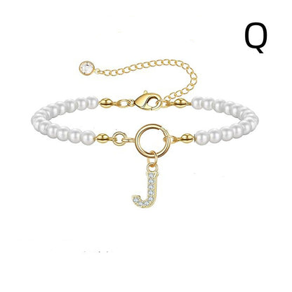 Personalized Pearl Beaded Bracelet with A–Z Letter Charm - Aurora Adorn