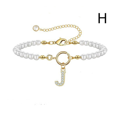 Personalized Pearl Beaded Bracelet with A–Z Letter Charm - Aurora Adorn